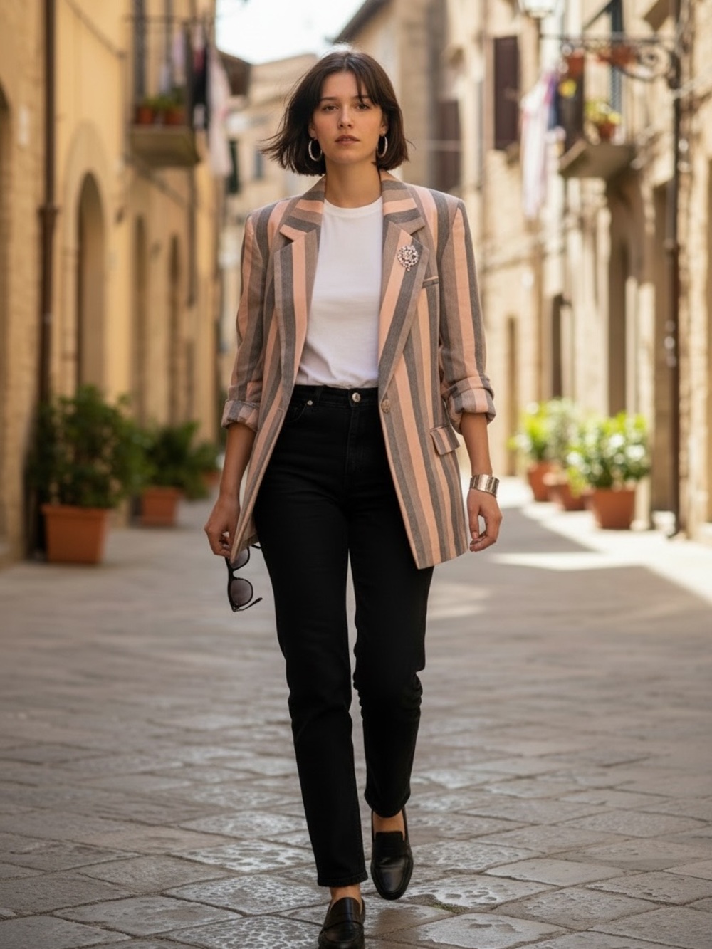 Vintage May Lok Made in Italy pink gray Striped oversized Tailored Blazer sz9